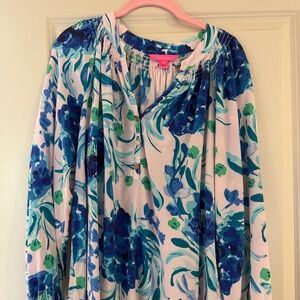 Lilly Pulitzer - Elsa silk blouse - XL - pink & blue floral
